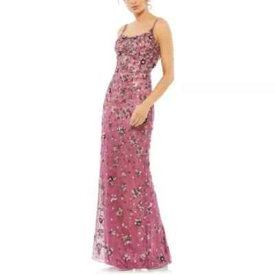 New, Mac Duggal Raspberry Floral Beaded Column Gown Size 10 #LD52 - Image 1 of 4