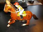 Tin Wind Up Jockey With Horse Toy circa 1960's 