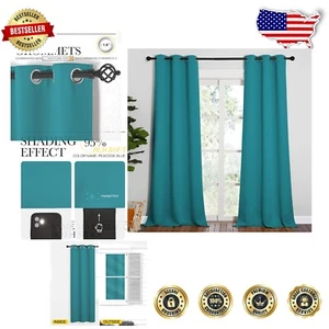 Elegant Blackout Curtains - 95'' Length, Noise-Reducing, Peacock Teal (2 Panels) - Picture 1 of 9