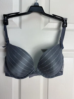 Victoria Secret very sexy 32DD gunmetal Gray strappy striped padded push up bra - Image 1 of 4