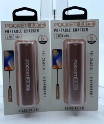 2 Pack! Tzumi PocketJuice 2000 mAh Portable Charger - Rose Gold - Image 1 of 2