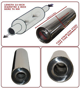 UNIVERSAL T304 STAINLESS STEEL EXHAUST PERFORMANCE SILENCER 14"x4"x 76MM- FRD1