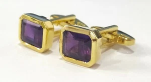 Natural Amethyst Gemstone with Gold Plated 925 Sterling Silver Cufflink #1820 - Picture 1 of 4