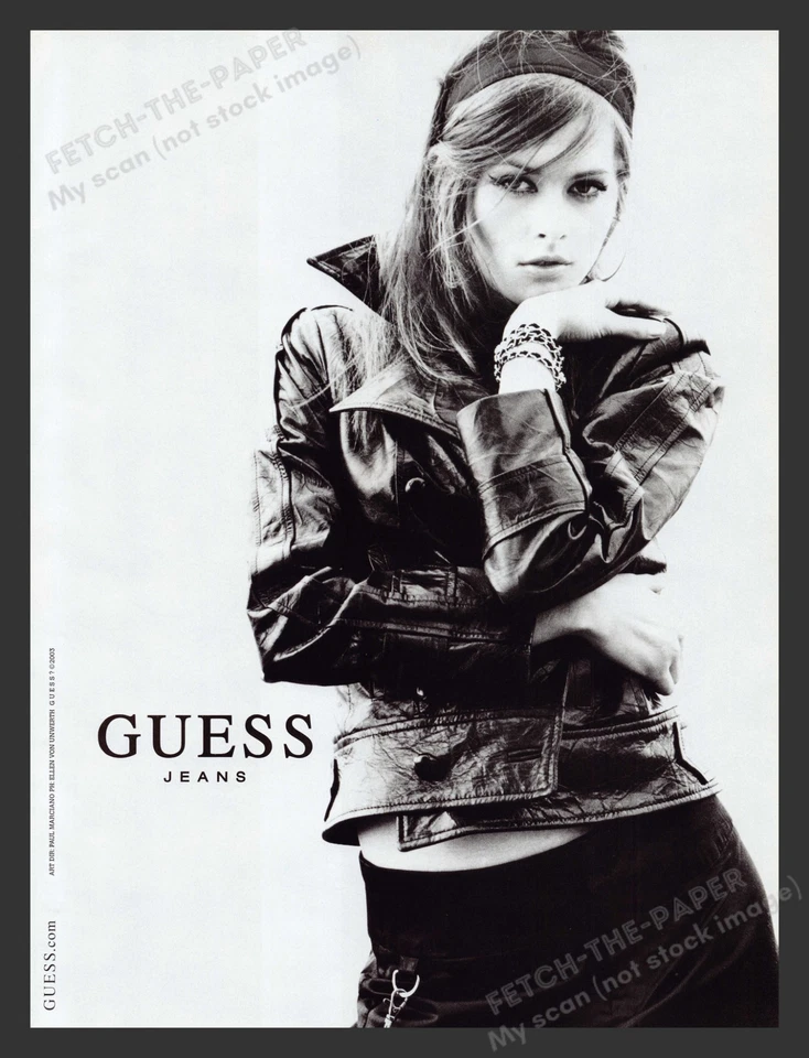 Guess Jeans Black & White Sexy Brunette 2000s Print Advertisement Ad 2003 - Image 1 of 1