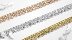 1 Meter Pailletten Spitze zum Aufnähen erhältlich in Gold, Silber und Kupfer Gold 1,5 cm breit - Bild 1 von 4