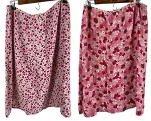 Y2K Gonna Reversibile Midi Maglia Chiffon Rosa Rosso Floreale Romantica Boho Fata L XL - Foto 1 di 9