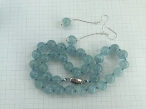 Pendiente de plata esterlina con cuentas de aguamarina de 10 mm de 16" broche piedra de nacimiento - Imagen 1 de 10