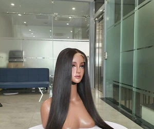 Natural Black Straight Full lace Wig  20" Free Parting Glue-less WIG  - Picture 1 of 13