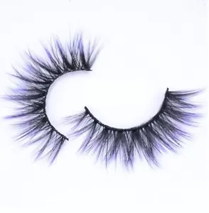 Purple Tip Reusable Strip False Eyelashes Fun Color Fake Lashes Black Base - Picture 1 of 1