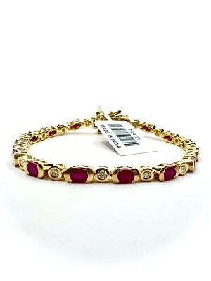 Montepuez Ruby & Moissanite Bracelet 5 Ctw 18K V. Yellow Gold & Platinum Over SS - Image 1 of 4