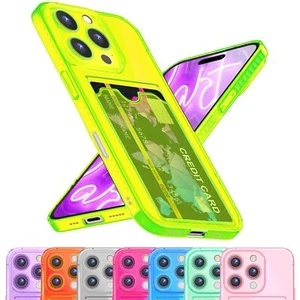 Funda de neón transparente con soporte para tarjetas para iPhone 16 Pro Max, funda de móvil colorida - Imagen 1 de 57