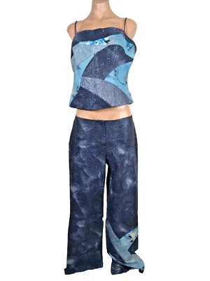 De colección Y2K Cache Cami Crop Top tiro bajo acampanado piel de serpiente lentejuelas 12 conjunto 2 piezas EE. UU. NUEVO Foto 1 de 4