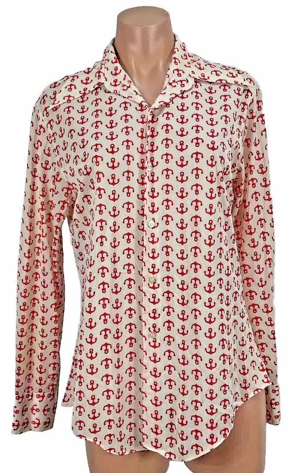 Vintage 60s 70s Le Mans Knit Shirt Nylon Dagger Collar Red Anchor Mens M - Image 1 of 4