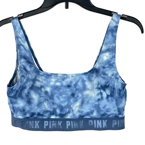 Victoria Secret PINK Large Ultimate Unlined Sports Bra Wireless Tie-Dye Blue - Picture 1 of 5
