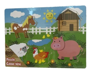 Rompecabezas de madera real Happy Farm Animals caballo oveja pollo cerdo granero grande 5 piezas - Imagen 1 de 6