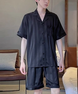 FREE SHIP USA SUMMER Men SATIN SILK Pajamas Short Sleeve Shorts Lounge Pants - Picture 1 of 10