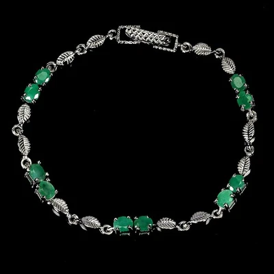 925 Sterling Silver Bracelet Oval Emerald 5x4mm Natural Gemstone Jewelry 7.5in - Image 1 of 4