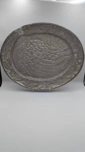 Plato para servir pavo de aluminio fundido de metal vintage de 20" hecho en la India diestro Macy's - Imagen 1 de 11
