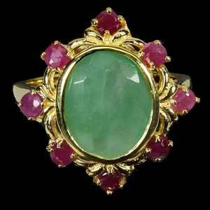 925 Sterling Silver Ring Oval Emerald 11x9mm Ruby Gemstone Jewelry Size 7 - Picture 1 of 14