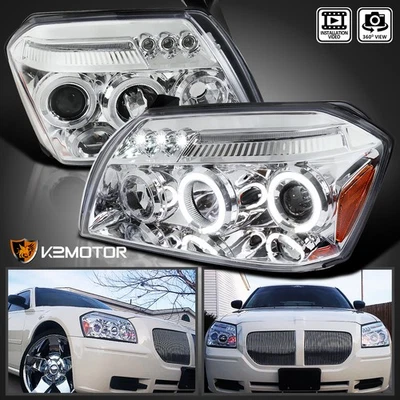 Clear Fits 2005-2007 Dodge Magnum LED Halo Projector Headlights Lamps Left+Right Foto 1 de 4