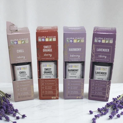 4x AURA CACIA Chill / Lavender / Sweet Orange Essential Oil Set .25 oz. (7.4 mL) - Image 1 of 4