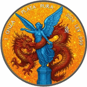 2024 Mexico Libertad Chinese Red Dragon Diamond Dust Edition 1 oz Silver Coin - Picture 1 of 7