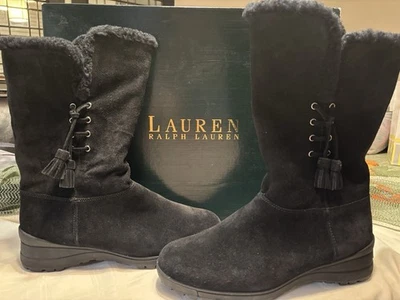 Ralph Lauren Tadina Mid Calf Black Suede Boots. Size 9 New with Box Never Worn - Image 1 of 4