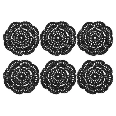 6Pcs Crochet Handmade Doilies 4" Placemats Lace Coasters Black Foto 1 de 4