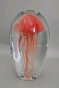 Fermacarte Dynasty Glass Jelly Fish 6,75" si illumina al buio 4 libbre rosso rosa grande  - Foto 1 di 6