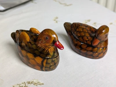 Two Chinese Hand Carved Wood and Lacquered Ducks - Image 1 of 3