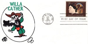 1973 #1487 WILLA CATHER AMERICAN AUTHOR FDC W/ ELLIS HAND PAINTED CACHET UA GEM! - Picture 1 of 1
