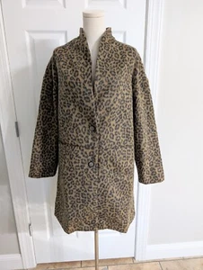 Old Navy Leopard Print Long Line Coat Textured Jacquard Size Medium Old Money - Picture 1 of 10