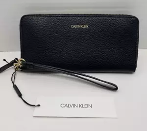 CALVIN KLEIN Black Zip Around Black Wallet/Wristlet w/Strap-NWT - Picture 1 of 5