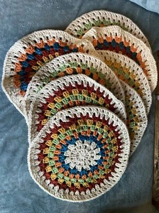 Crochet Mexican Style Table Placemats Kitchen Fiesta Decor Set Of 8 - Picture 1 of 3