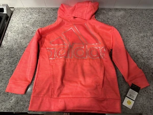 adidas Girls' Size S (7/8) Hooded Fleece Tunic Pullover Sweatshirt BRT Pink NWT - Picture 1 of 4