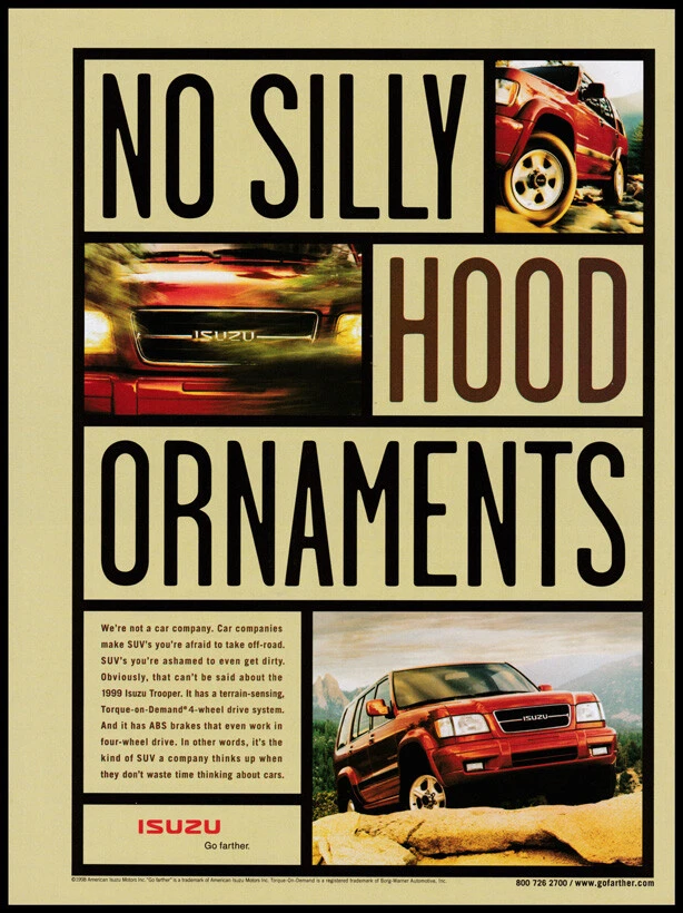 Anuncio impreso Isuzu Trooper 1999 coche rojo - sin adornos Silly Hood Foto 1 de 1