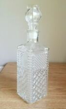 Diamond Cut Rectangular Glass Decanter Bottle Bourbon Rum Scotch Whiskey 12 3/4"