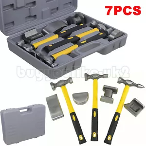 7X Car Auto Body Panel Repair Tool With Fibre Body Beating Dollie Hammer Set Kit - Picture 1 of 14