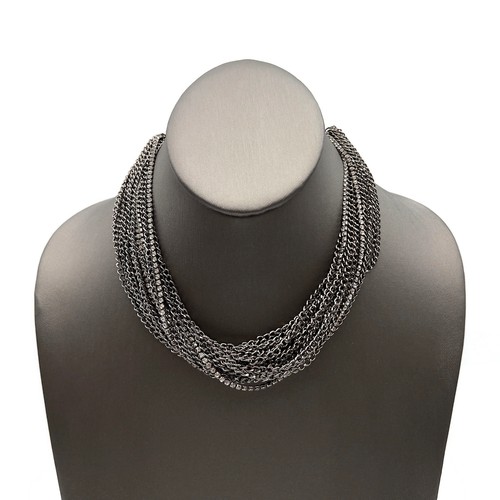 VETEMENTS Collana moda metallo nero 15 catenine cordoncino e 3 fili strass cristallo