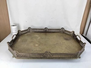 "Bandeja perforada de latón de colección grabada a mano bandeja para servir grande 24"" hecha a mano" - Imagen 1 de 13