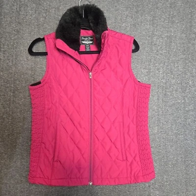 Women's Straight Down Quilted Puff Vest Sz Medium Pink Faux Fur Performance - Image 1 of 4
