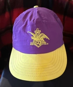 Vintage 90s Anheuser Busch Nylon Hat, Budweiser, Purple & Yellow Cap MADE IN USA - Picture 1 of 7