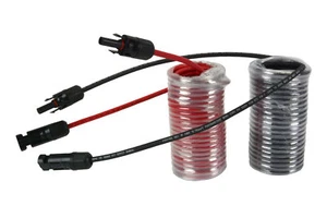 1 Paar 25 Fuß Solarpanel Verlängerungsstecker 10 AWG PV Kabel Draht schwarz/rot - Bild 1 von 7