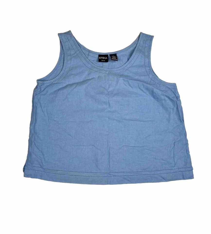 Vintage ERIKA Linen Blend Woven Cropped Tank Top Blue Size Petite Lg - Image 1 of 4
