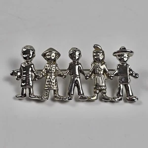 Vintage Premier Designs CHILDREN OF THE WORLD Silver Tone Unity Brooch Pin - Picture 1 of 5