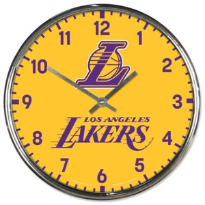 NBA Los Angeles Lakers 12" Round Chrome Wall Clock Fan Cave Decor - Picture 1 of 1