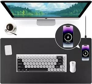 Wireless Charging Desk Mat and Leather Mouse Pad Combo - Organize Your Workspace - Picture 1 of 7