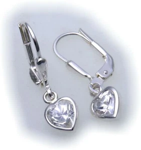 Pendientes mujer colgante corazón con circonitas plata real 925 plata de ley Z2317 ZI - Imagen 1 de 2