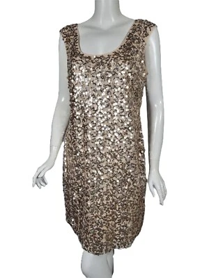 Mini Vestido GUESS Champagne Lentejuelas Cubierto Malla Talla 14 Foto 1 de 3