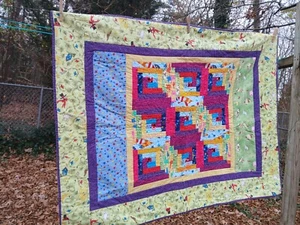 Precioso edredón de regazo de retazos de algodón cosido a máquina 46 x 36" enmarcado - Imagen 1 de 7